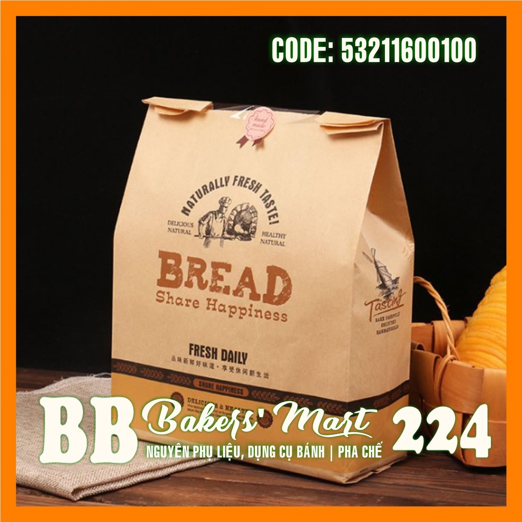 Xấp 10c túi loại NGANG LỚN NO.XX010 - Túi bánh mì hoa cúc KRAFT BREAD Share Happiness (32.5x21x9cm)