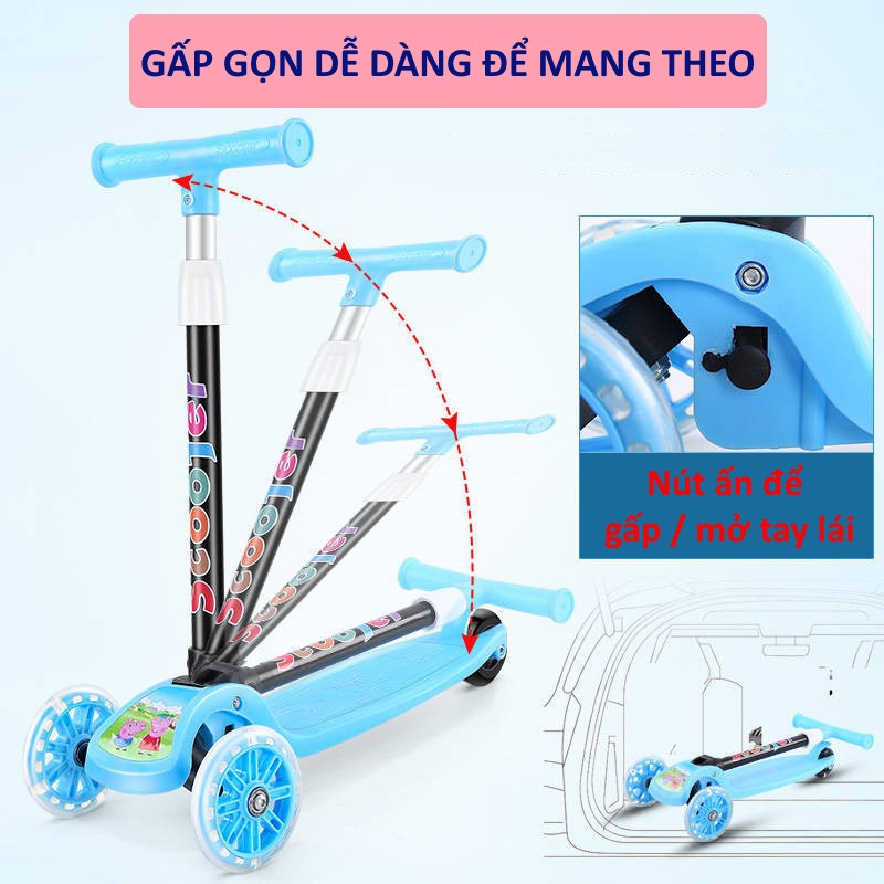 Xe trượt cho bé có đèn phát sáng Xe scooter chòi chân gấp gọn phù hợp cho trẻ từ 2 đến 8 tuổi DC023