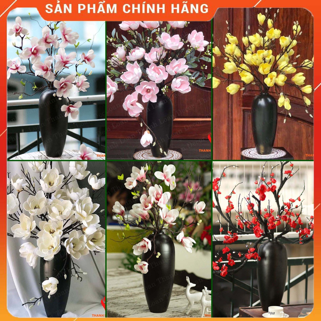 Lọ hoa Bát Tràng đẹp cao 34 cm - Bình gốm trang trí decor - Màu đen (không gồm hoa)