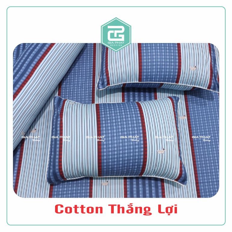 Bộ ga gối Thắng Lợi {4 món}100% Cotton chuẩn logo họa tiết Sọc Chấm