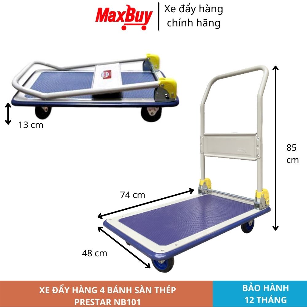 Xe đẩy kéo hàng 4 bánh gấp gọn chống ồn 2 bánh xoay tải trọng lớn PRESTAR sàn thép nhập khẩu Nhật Bản giao hỏa tốc HN