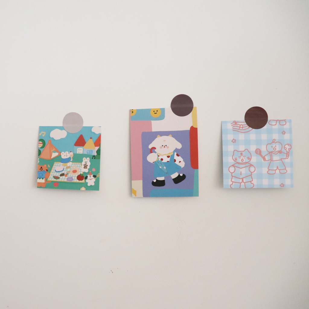 Set 6 card hình họa tiết chú gấu đáng yêu dùng trang trí phòng
