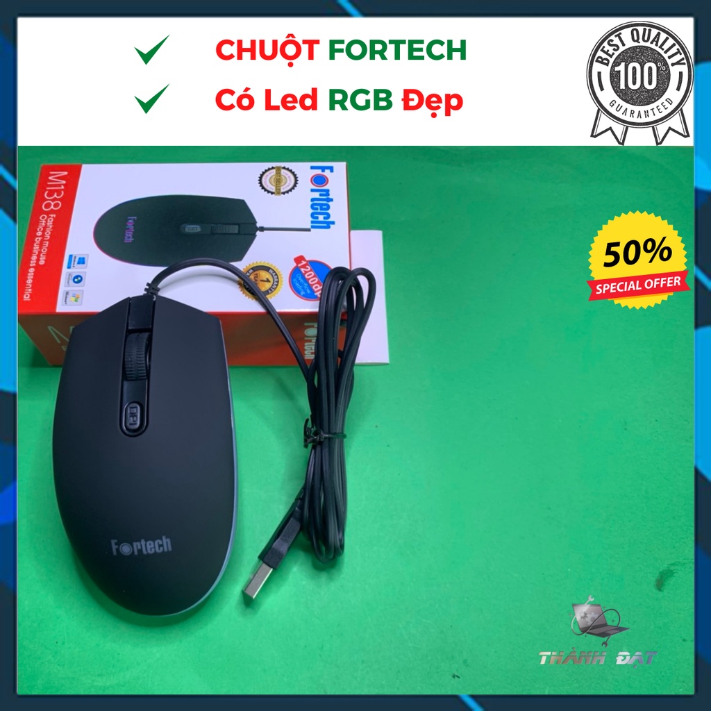 Chuột Máy Tính, Chuột Máy Tính Có Dây,Chuột Fortech M138 cổng USB, Gaming Led RGB- Hàng chính hãng Fortech