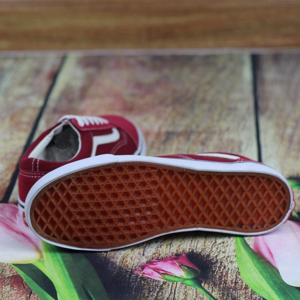Giày Sneaker Vnns Old Skool Nữ Màu Đỏ Đô tặng 1 Tất
