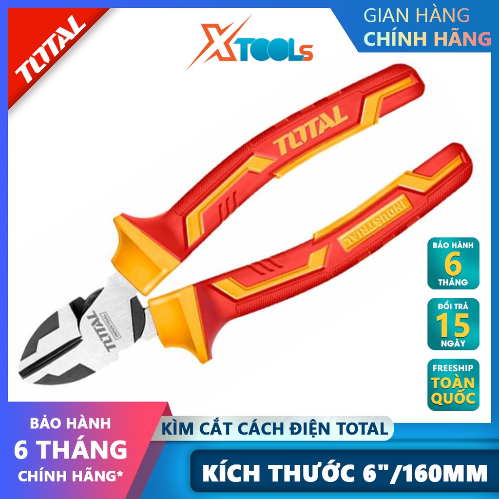 Kìm cắt cách điện TOTAL THTIP2261 | kềm cắt đầu nặng Kích thước 6 &quot;/ 160mm, Đầu kềm được mạ đen và đánh bóng, Tay cầm cá