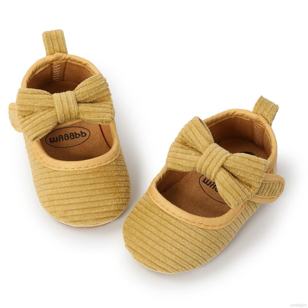 Giày búp bê đế mềm chống trượt đính nơ cho bé gái 0-18 tháng tuổi