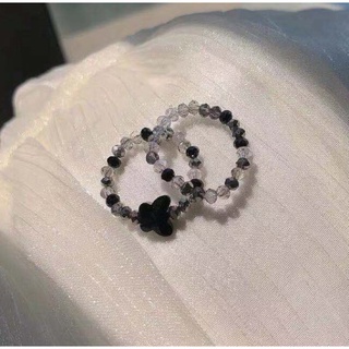 Set hai nhẫn acrylic màu đen