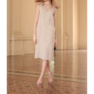 Đầm linen tưng cột nơ vai - Đầm 2 lớp