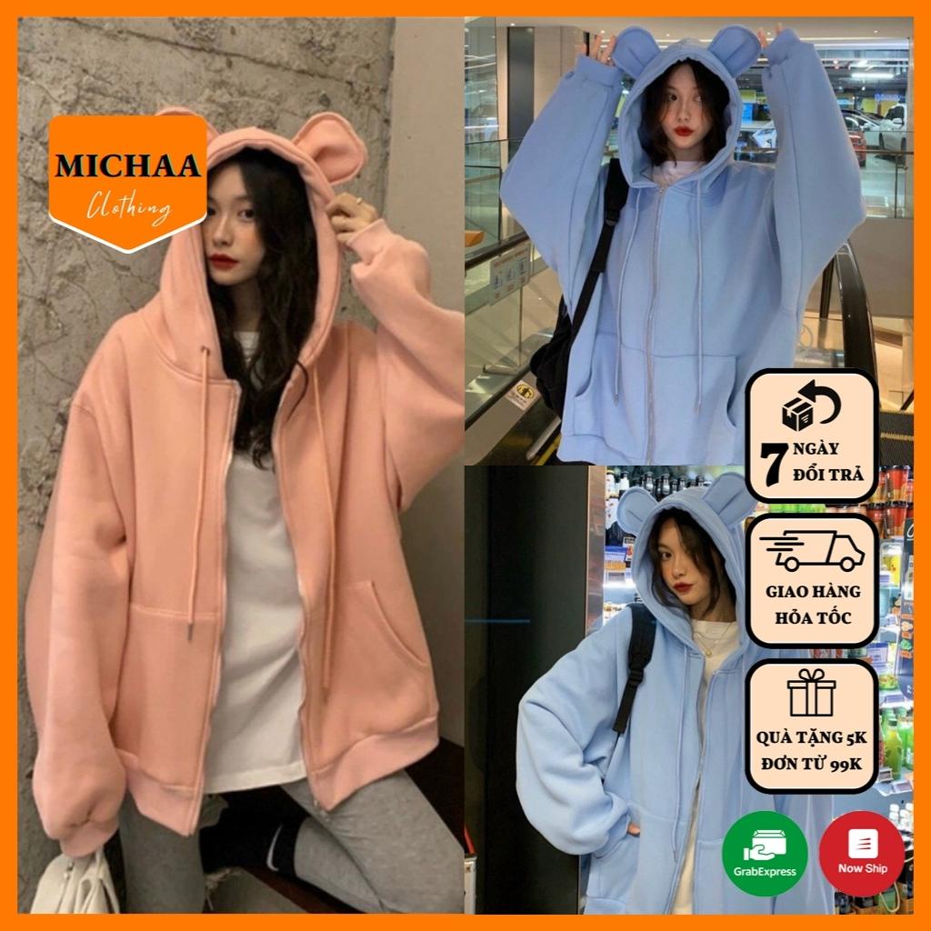 Áo Khoác Nỉ TAI THỎ Nữ Ulzzang Unisex Chống Nắng Kiểu Form Rộng Dễ Thương - MICHAA