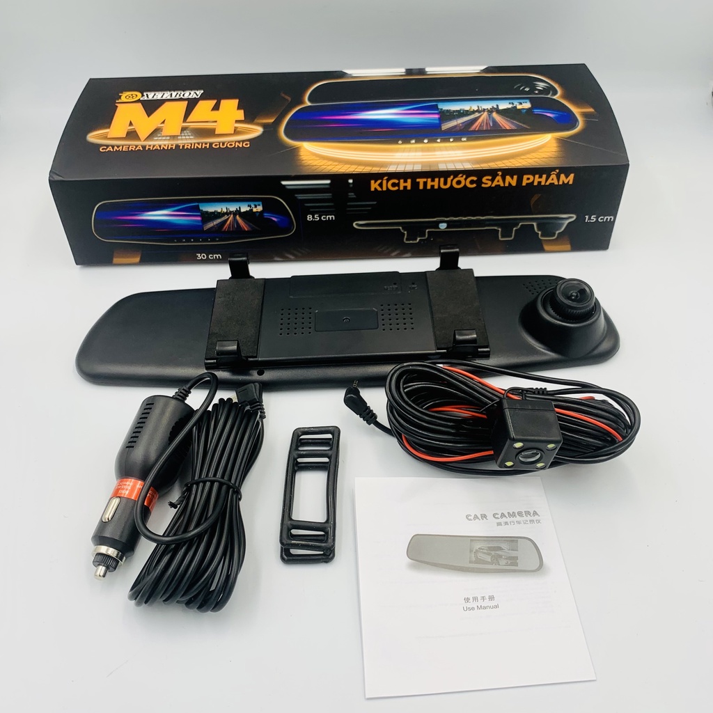Camera Hành Trình Gương M4 Giá Rẻ FullHD 1080P - Cam trước và cam lùi, Lắp đặt dễ dàng. Bảo hành 1 đổi 1 trong 12 tháng