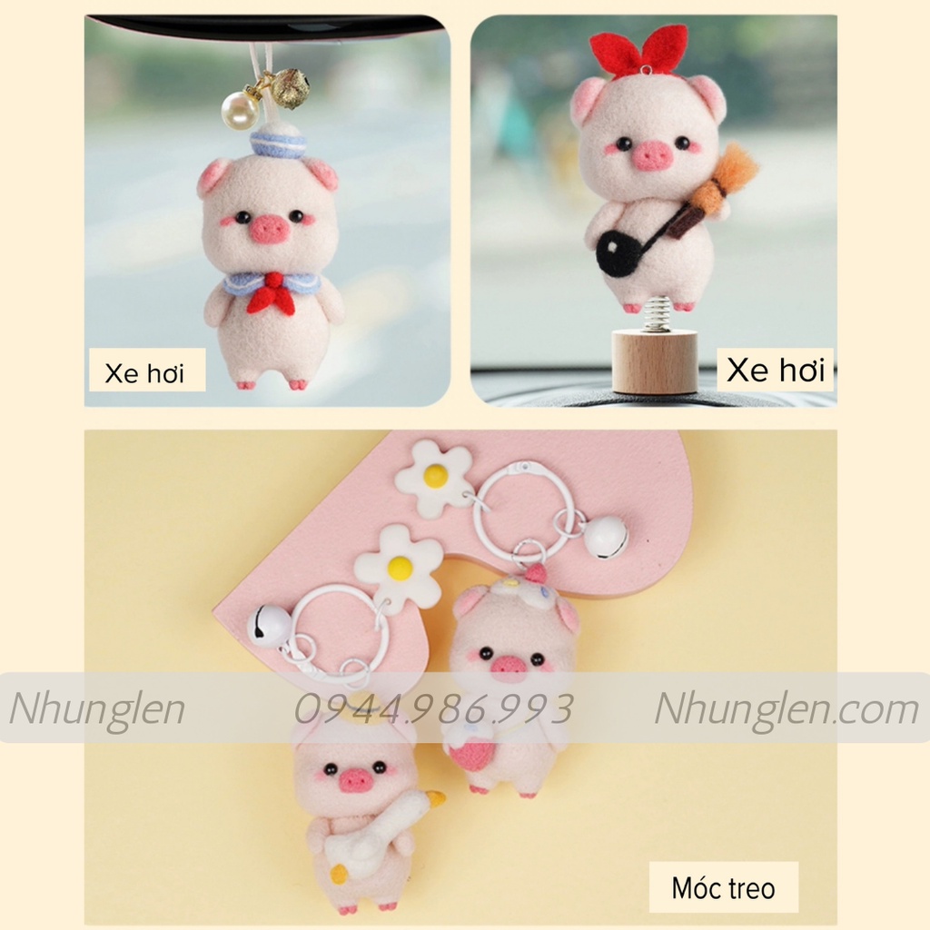 Bộ kit len chọc Gia Đình Heo Dễ Thương làm quà DIY, móc khoá từ handmade, có hướng dẫn - Needle felting Pig Familyđồ