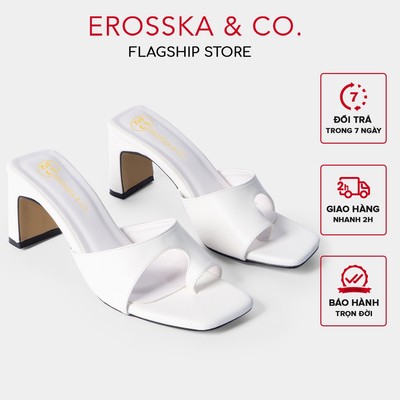 Dép cao gót Erosska mũi vuông kiểu dáng xỏ ngón cao 7cm màu trắng ver 2 - EB027