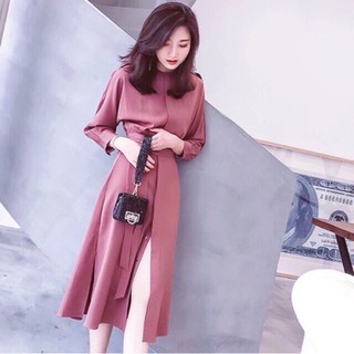 Đầm váy freesize hồng đậm cổ tròn