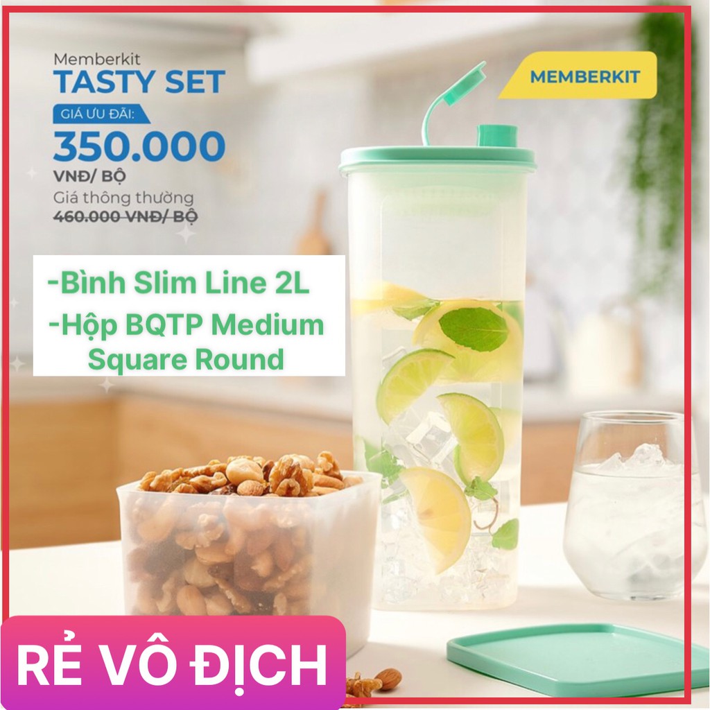 Tupperware &lt;3 Bộ Sản Phẩm Memberkit Tasty Set Tupperware XANH hoặc ĐỎ (1bình, 1hộp)