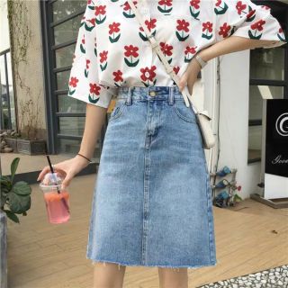 [ Ảnh thật ] CHÂN VÁY JEAN LỬNG CẠP CAO SIÊU TÔN DÁNG