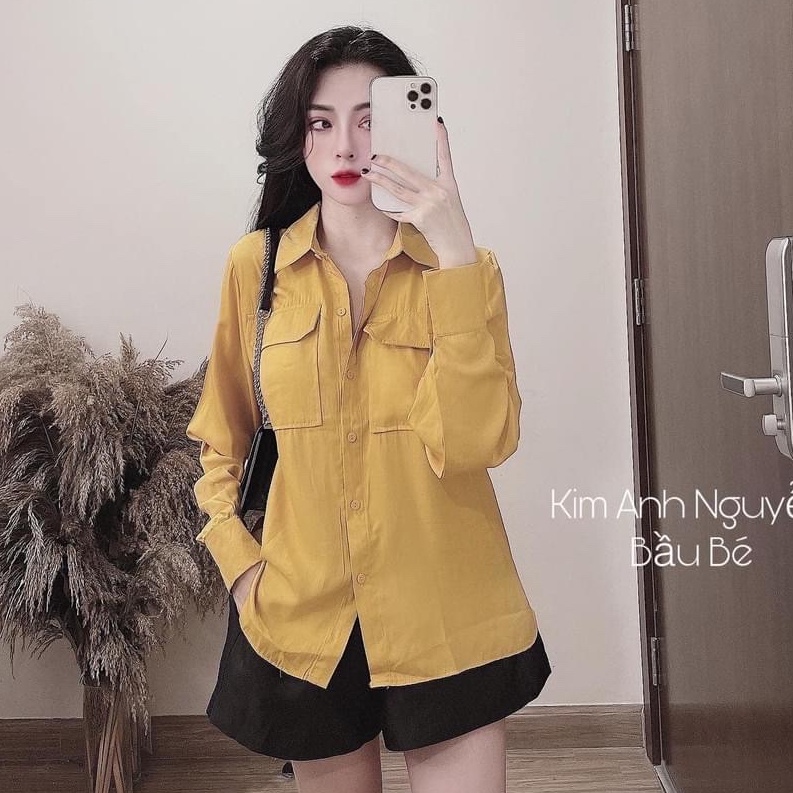 Aó sơ mi nữ,áo sơ mi dài tay phom rộng 2 túi hộp chất đẹp,nhiều màu cá tính
