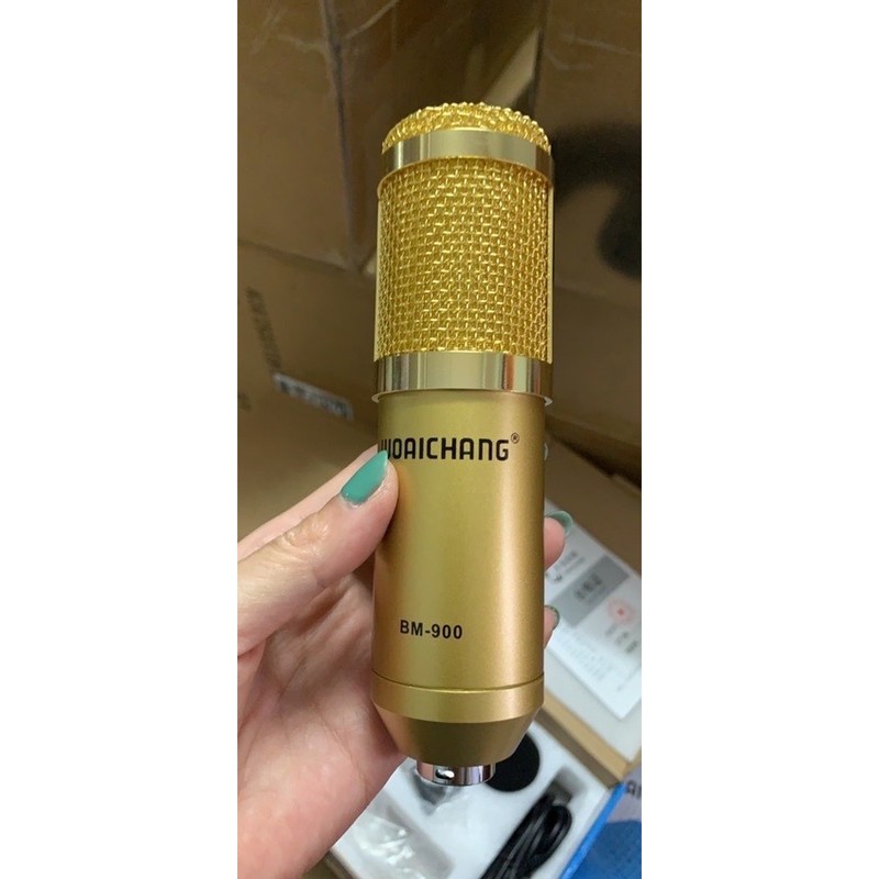 Combo bộ hát livestream thu âm mic BM900 + sound card V10 + kẹp bàn màng lọc âm đầy đủ dây kết nối