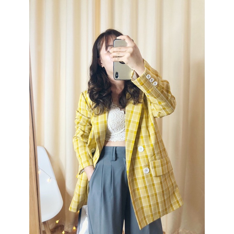 blazer caro kẻ 2 màu