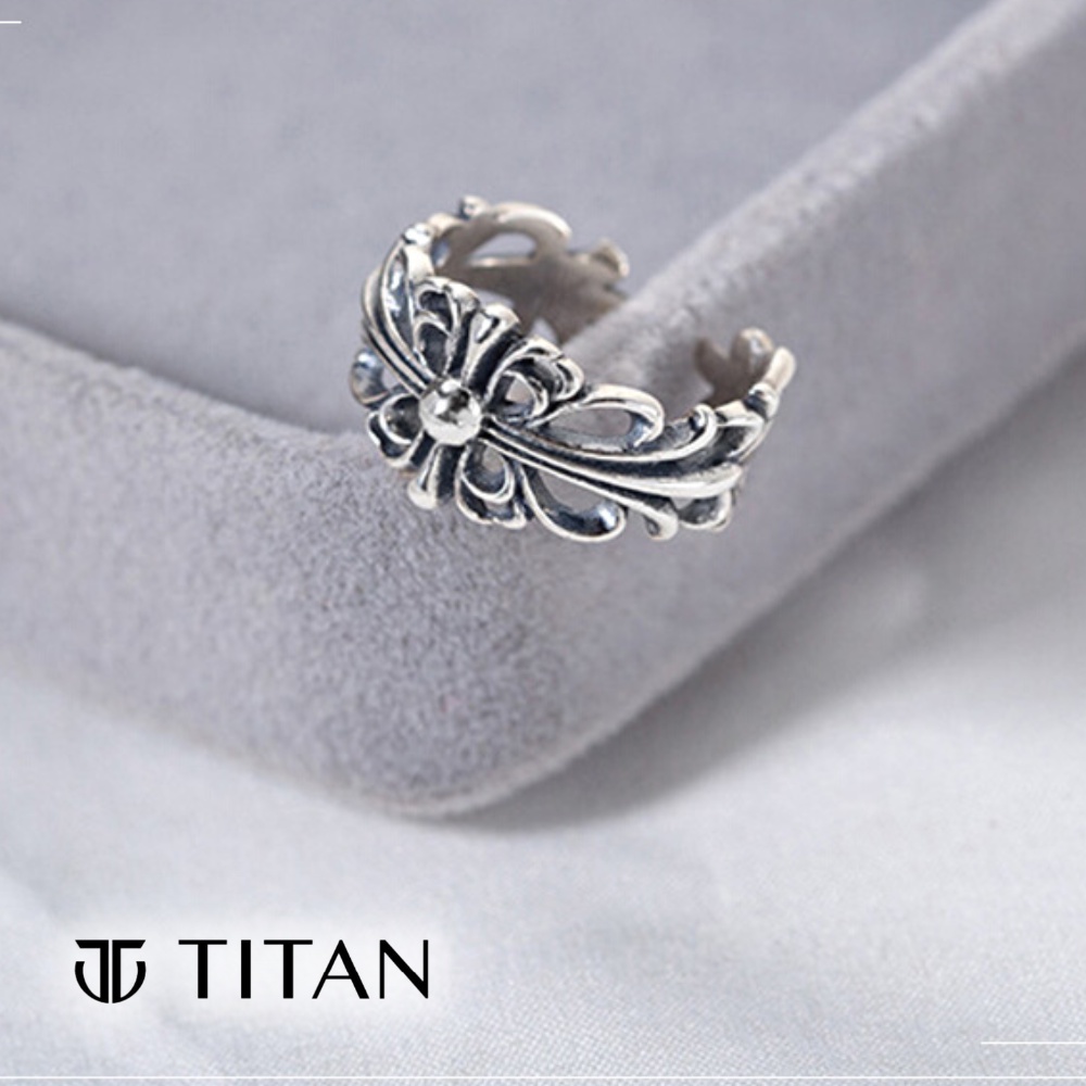 Nhẫn Nam Nữ Chrome Hearts Bông Hoa Thánh Giá Iris, nhẫn thời trang CH ring unisex freesize màu bạc 925 hiphop TITAN SHOP