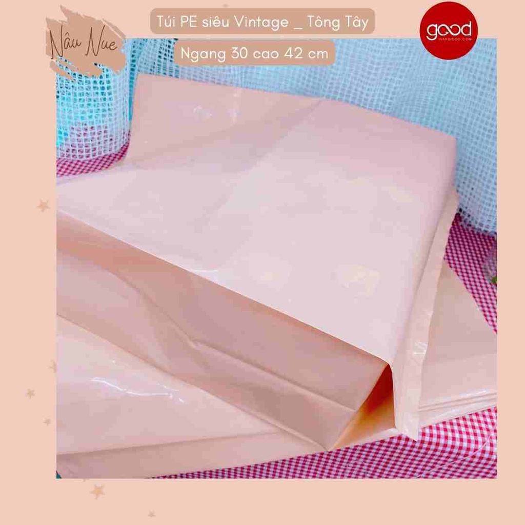 {giảm giá} Túi nilon bóng dẽo loại xịn màu Nâu nude tông tây Vintage