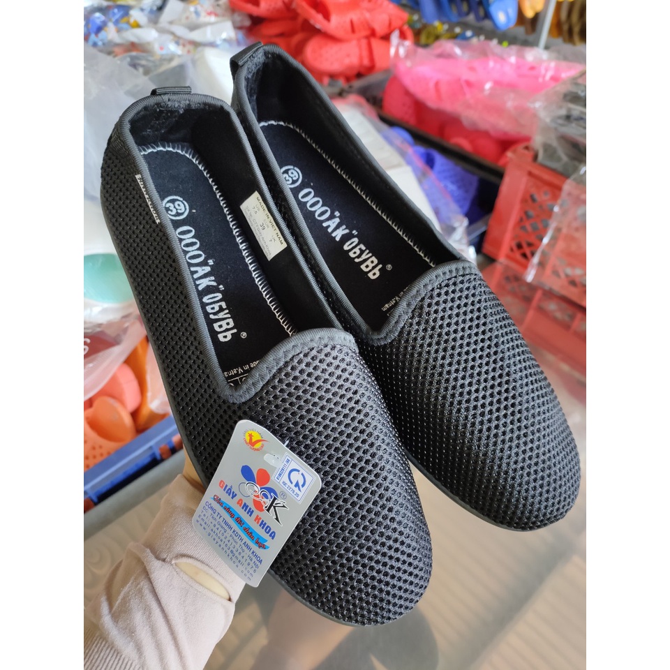 Giày lười nữ vintage, giày slip on nữ chất liệu vải dệt Knit thoáng mùi ANH KHOA 695