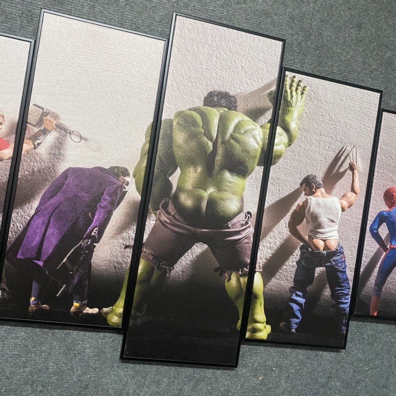 Bộ 5 Tranh Canvas Nhân Vật Marvel Siêu Dễ Thương, Có Khung Composite, Ngang 1m, Cao 61cm