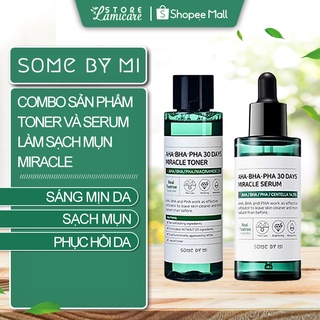 Combo sản phẩm toner và serum làm sạch mụn dưỡng trắng sáng da some by mi aha-bha-pha 30 days miracle - Lamicare