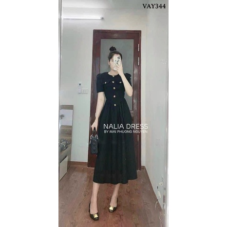 Đầm midi đen túi nắp thanh lich,cổ điển