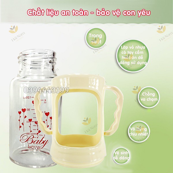[FreeShip] Bình sữa thủy tinh Baby Love 120ml cổ hẹp vô trùng - chịu nhiệt | BL-01