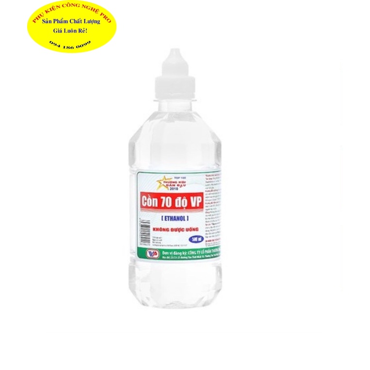 CỒN 70 ĐỘ VP Chai 500ml Không vòi xịt Diệt khuẩn Sát trùng vết thương Bảo vệ sức khỏe Sản xuất tại Việt Nam