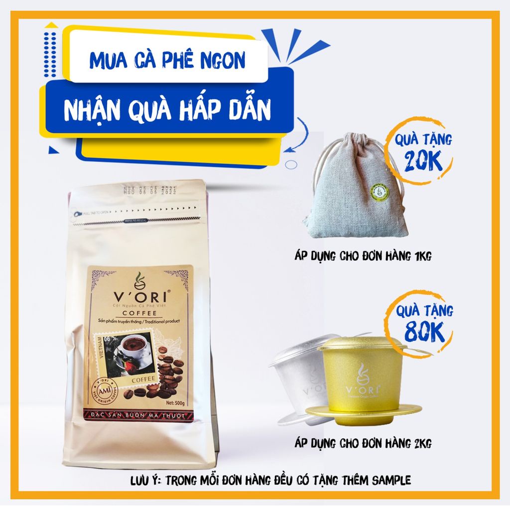 Cà phê Robusta Honey nguyên chất rang mộc 100% V'Ori 500gr vị đắng đầm, chua nhẹ thơm nồng dùng pha phin. | BigBuy360 - bigbuy360.vn
