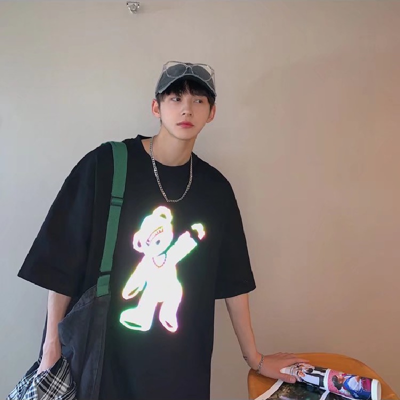 Áo Thun Mùa Hè Dáng Suông Tay Cộc In Họa Tiết Gấu Hoạt Hình Phong Cách Hàn Quốc Thời Trang Cho Nam Và Nữ size M-5XL