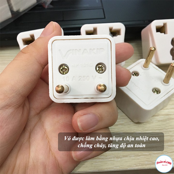 Phích Cắm Điện VINAKIP Chuyển Đổi Ổ 2 Chân Thành 3 Chân Đa Năng 10A-250V - br00682