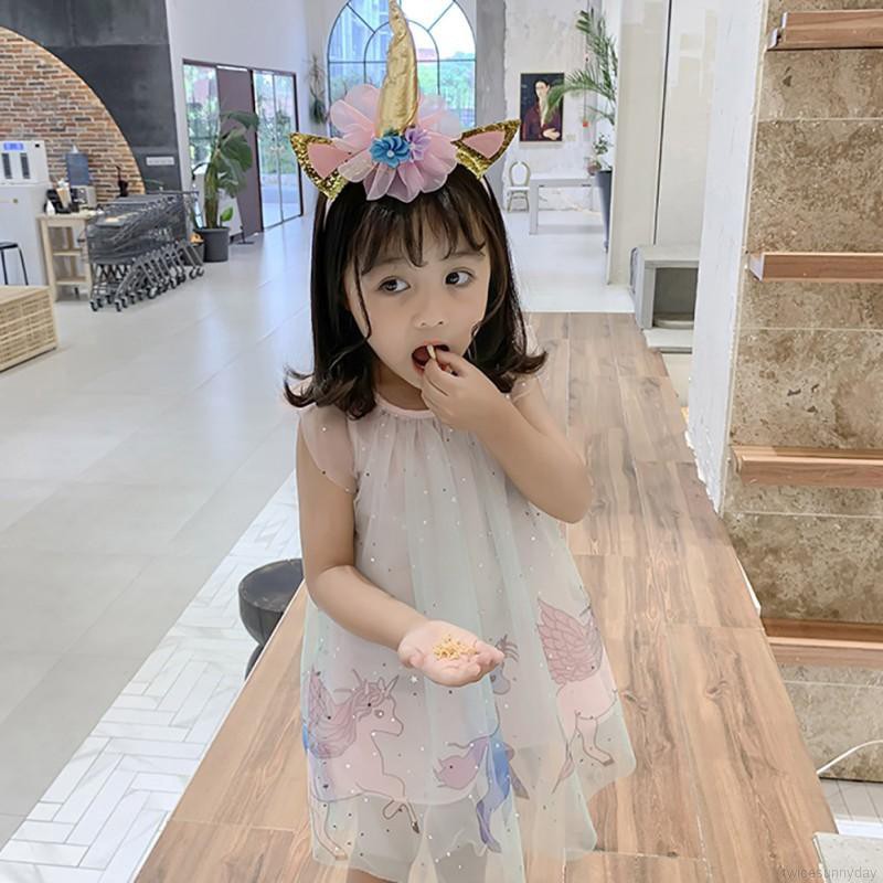 Set đầm lưới kèm băng đô nơ đáng yêu cho bé gái