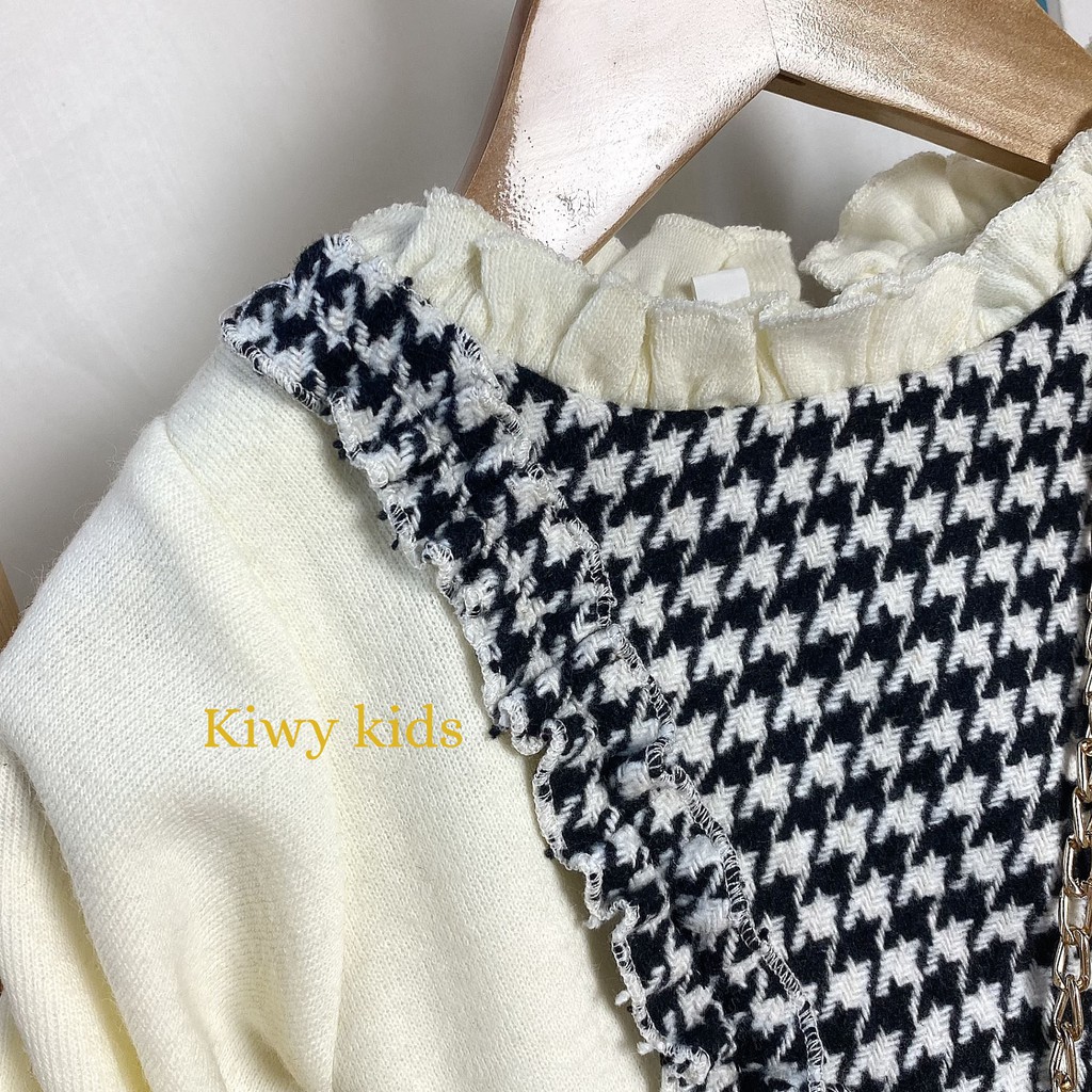 Váy dạ cho bé gái  KIWY KIDS dáng xòe dài tay chất liệu tweed kids17 cho bé gái từ 1 đến 4 tuổi