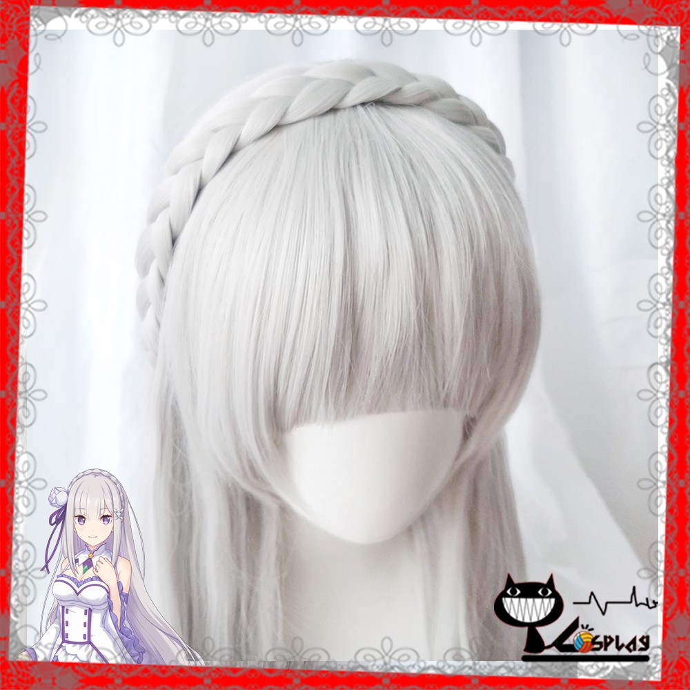 Wig/tóc giả và kẹp tóc cosplay Emilia - Re:Zero màu trắng