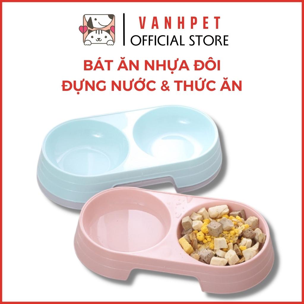 Bát ăn đôi nhựa đựng thức ăn và nước uống cho mèo, đế chống trượt cao cấp - vanhpet