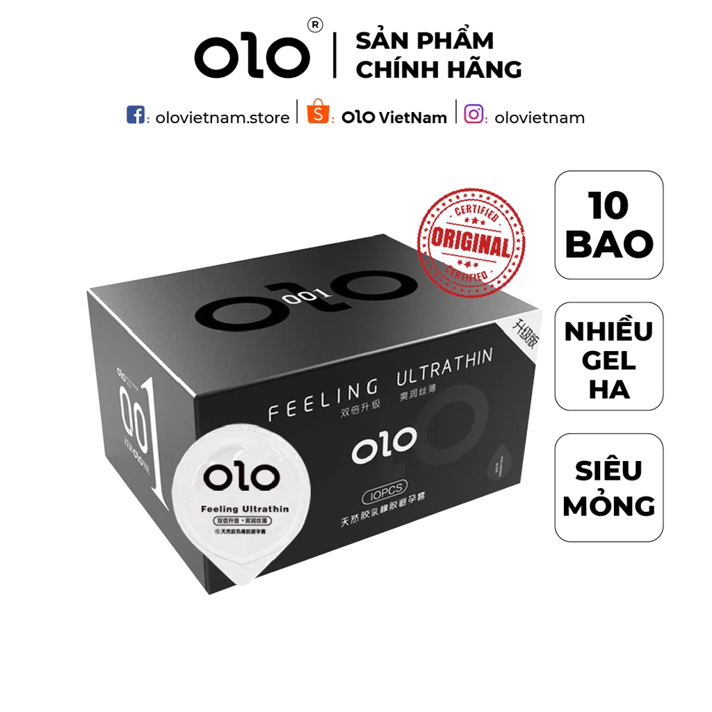 Bao cao su OLO Zero One đen siêu mỏng 0.01mm nhiều gel bôi trơn HA