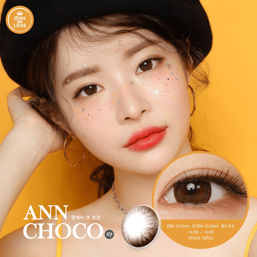 Lens 1 Ngày ANN365 Full 0- 8 Độ Kính Áp Tròng Màu Nâu Chocolate Tự Nhiên Đeo êm Suốt 24H