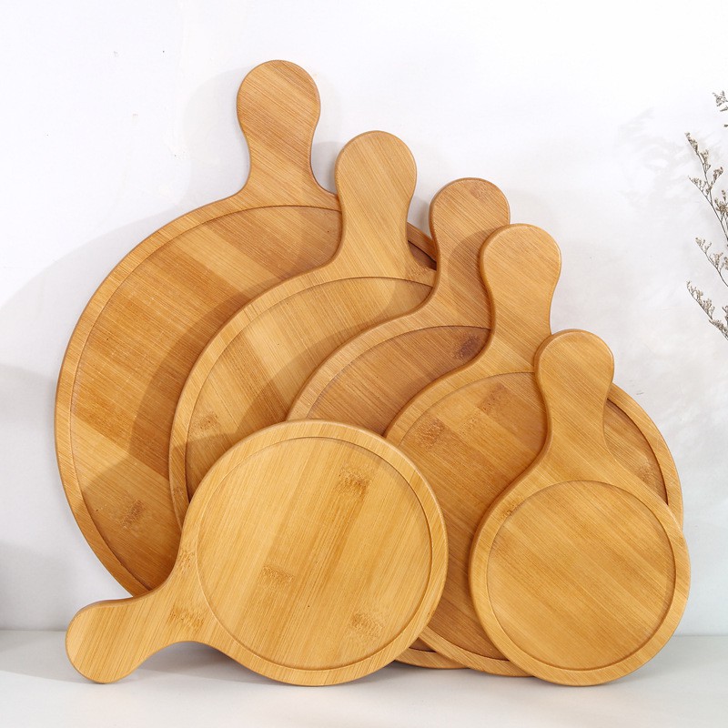 Khay tròn có tay nắm (Gỗ tre) – Khay đựng Pizza