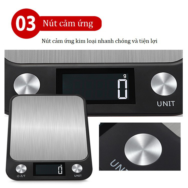 Cân điện tử nhà bếp C18 - Tải trọng tối đa 10kg, Sai Số 1g ( KÈM PIN )