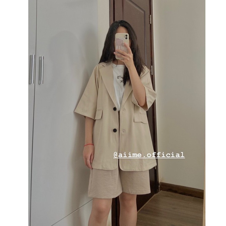 Áo Blazer tay  ngắn/ Vest cộc tay nữ dáng rộng túi nắp khoác ngoài phong cách hàn quốc | BigBuy360 - bigbuy360.vn