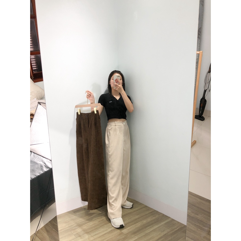 Quần nỉ nữ ống rộng , quần suông chất liệu nỉ len tăm TAN28