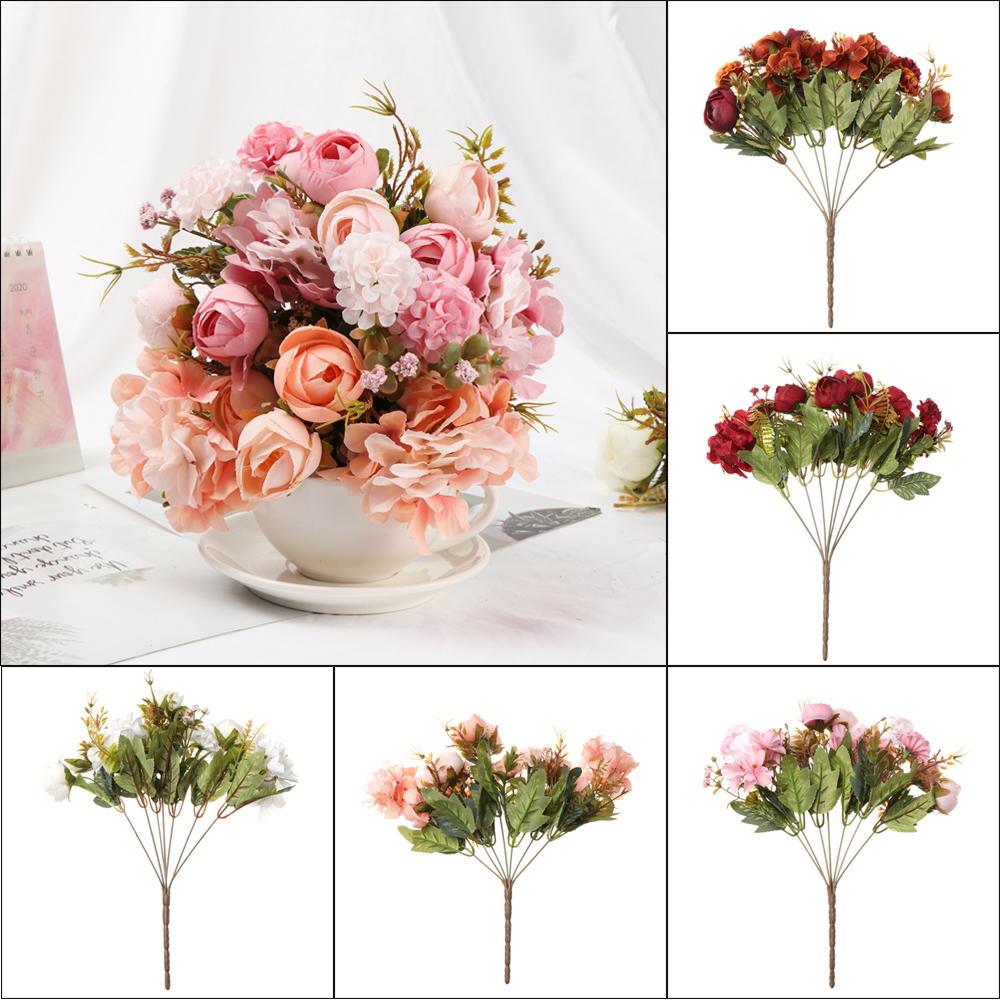 Bó hoa mẫu đơn giả bằng lụa trang trí đẹp mắt