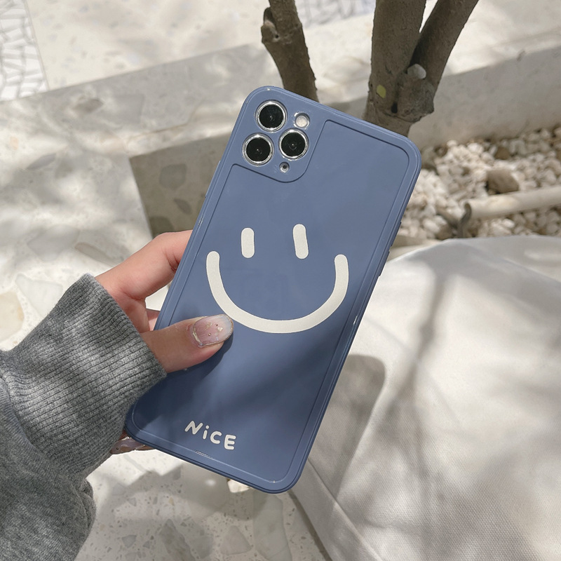 Ốp điện thoại TPU mềm màu trơn hình mặt cười thích hợp cho iPhone 14 13 12 Mini 11 Pro Max 7 8 Plus Xr Xs Max SE 2020