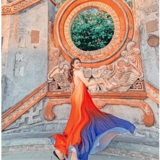 [FREESHIP] Đầm Maxi Loang Màu Dập Ly Cổ Yếm | BigBuy360 - bigbuy360.vn