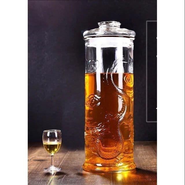 Bình Ngâm Thuỷ Tinh 15 Lít Dáng Trụ Hoa Văn Rồng - TR15L M1095