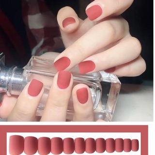 Bộ 24 móng tay giả nhám hồng vuông ngắn