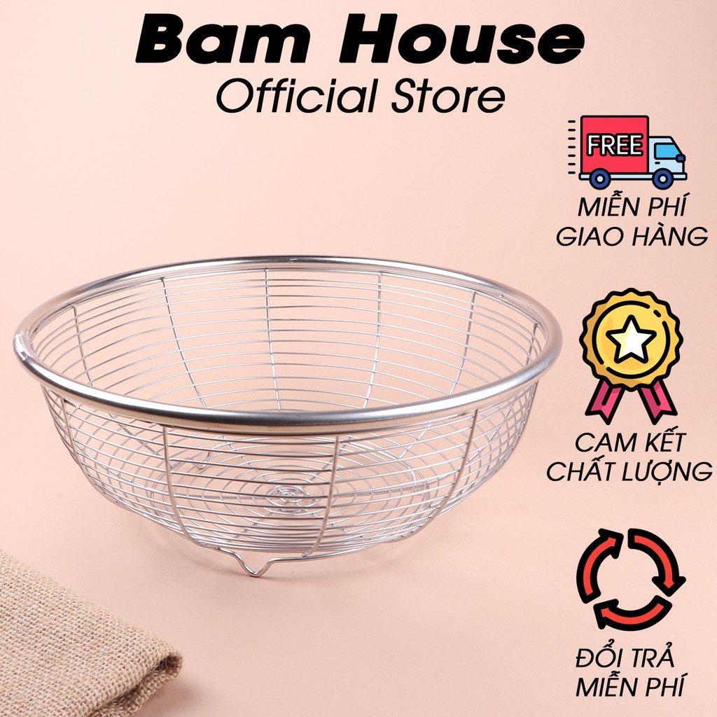 Rổ nan thưa inox dày loại lớn 27cm Bam House để ráo nước trái cây và đồ chiên cao cấp