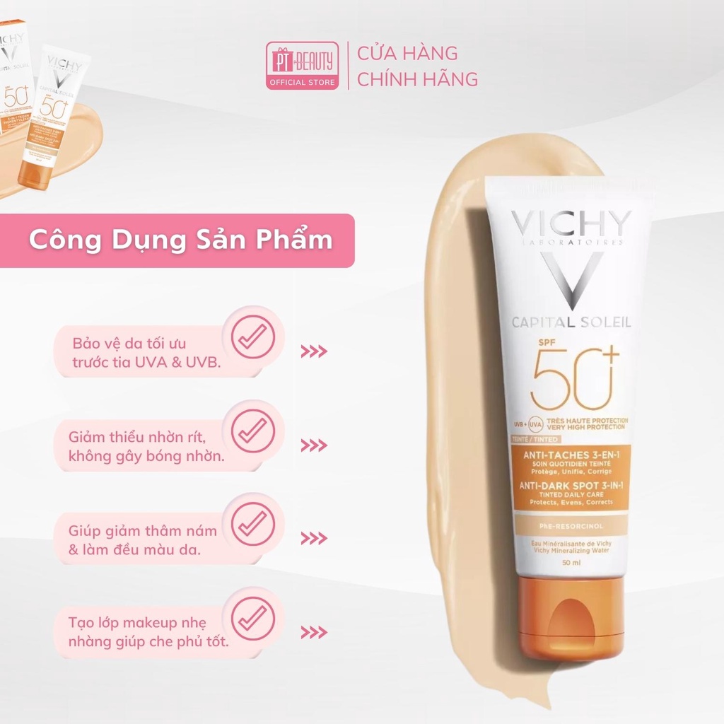 Kem chống nắng VICHY CAPITAL SOLEIL ANTI-DARK SPOT 3-in-1 SPF50+ UVB + UVA 50ml